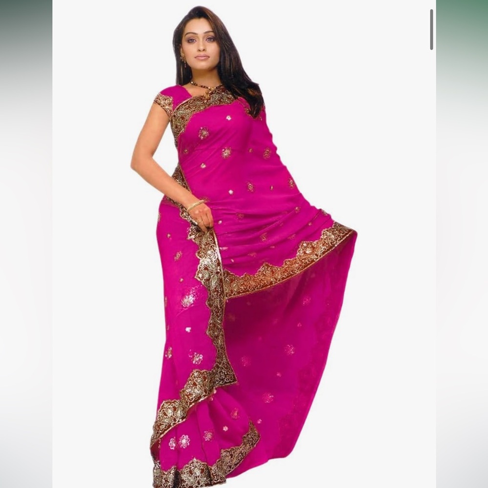 Stunning Magenta Saree Embellished with Gold